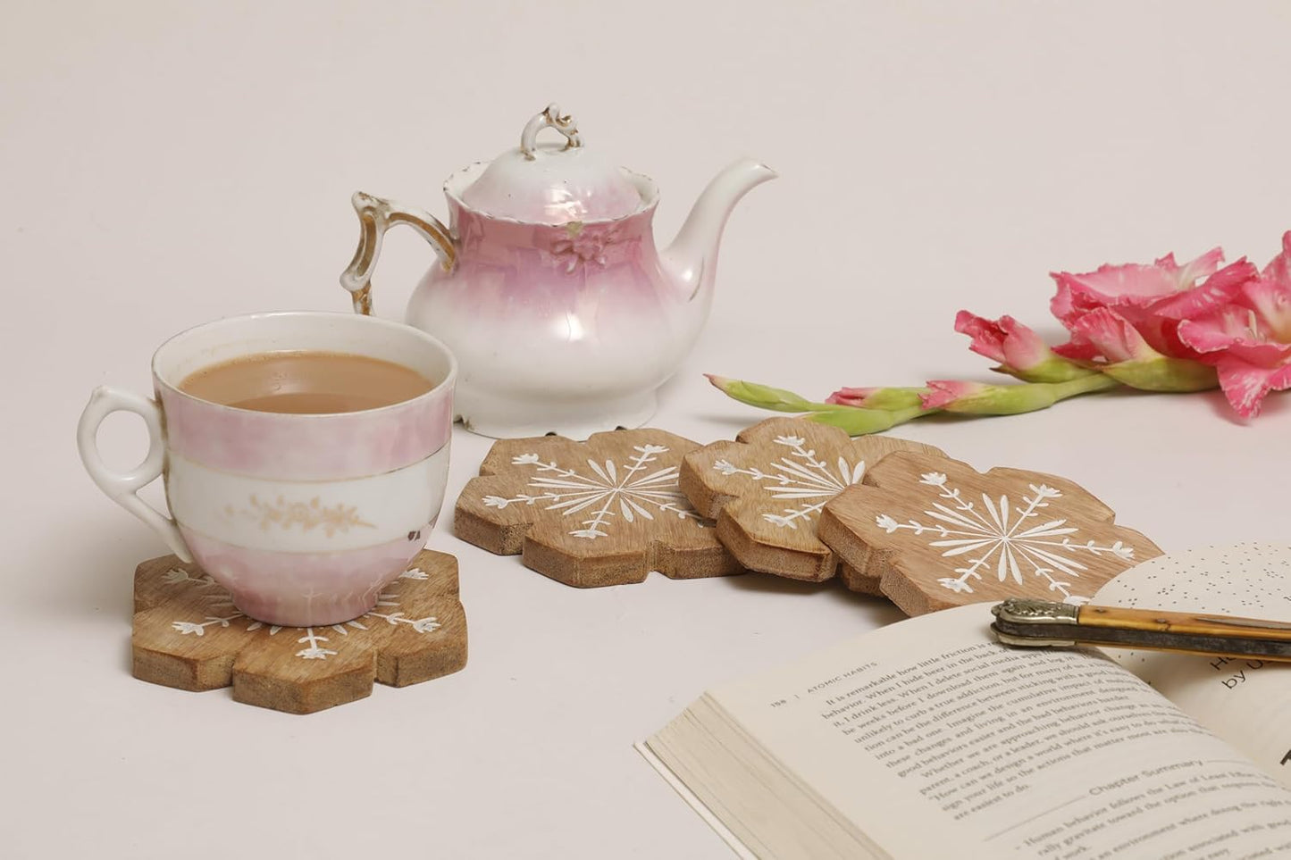 POSH-DIKUR Handcrafted Floral Wooden Coasters