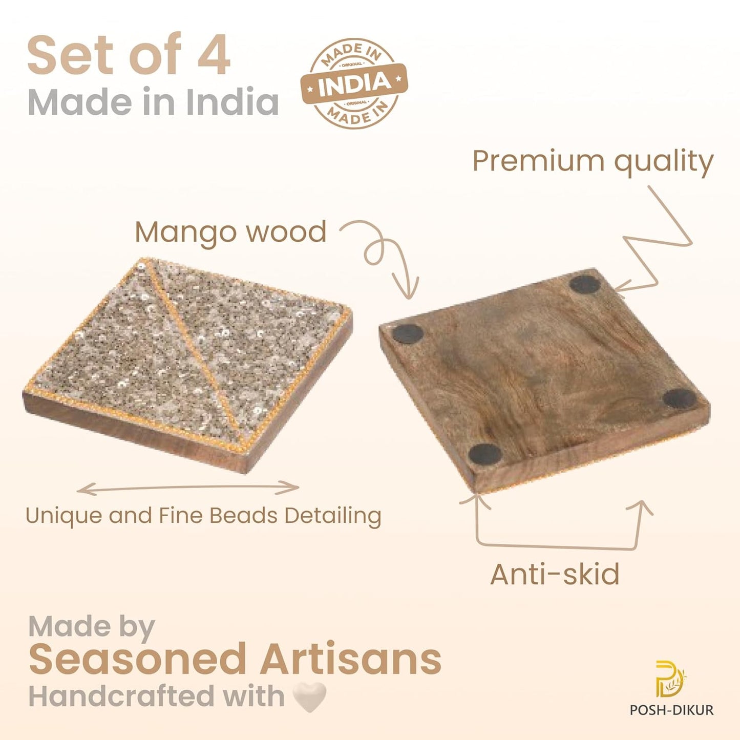 POSH-DIKUR Stylish Gray Beaded Coasters