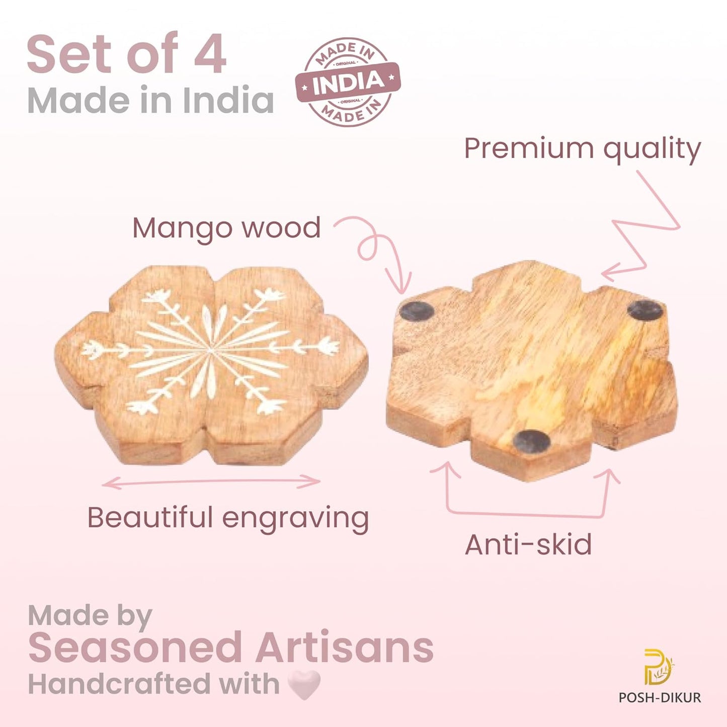 POSH-DIKUR Handcrafted Floral Wooden Coasters
