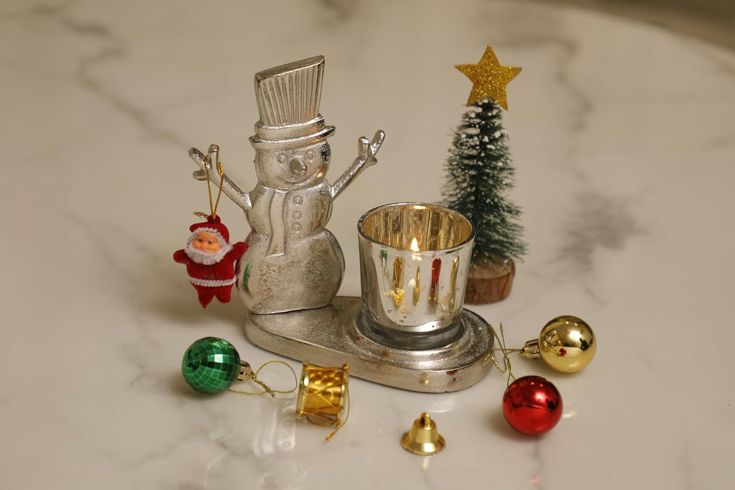 POSH-DIKUR Snowman Tea Light Candle Stand with Glass Votive