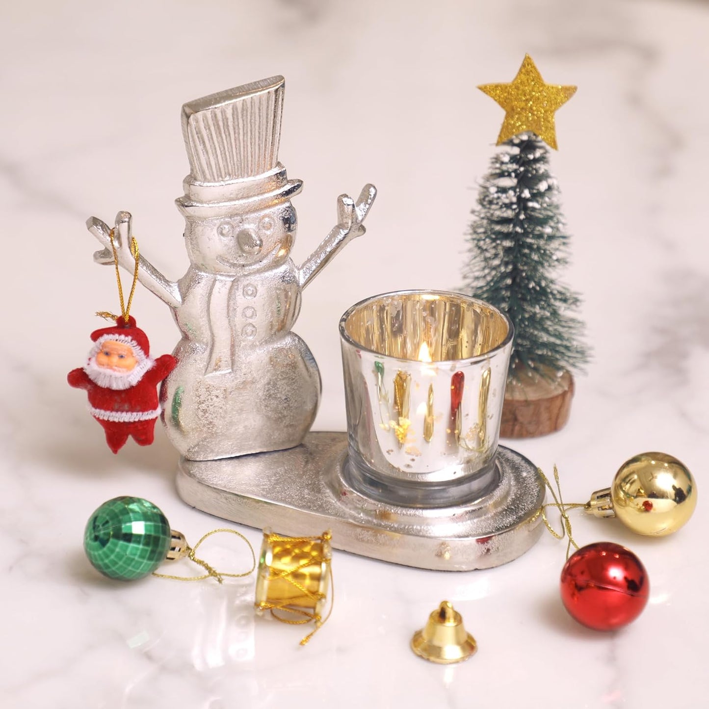 POSH-DIKUR Snowman Tea Light Candle Stand with Glass Votive