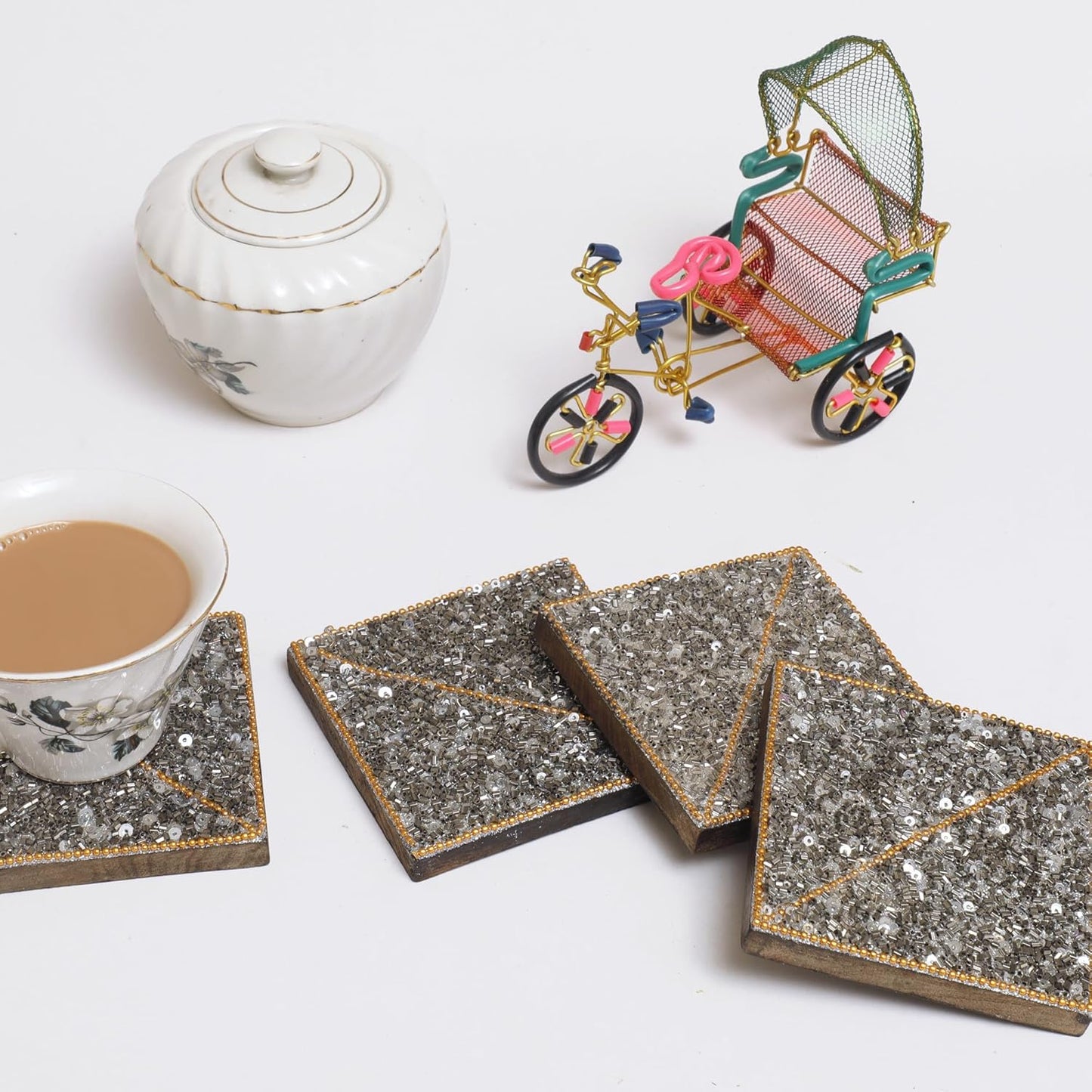 POSH-DIKUR Stylish Gray Beaded Coasters