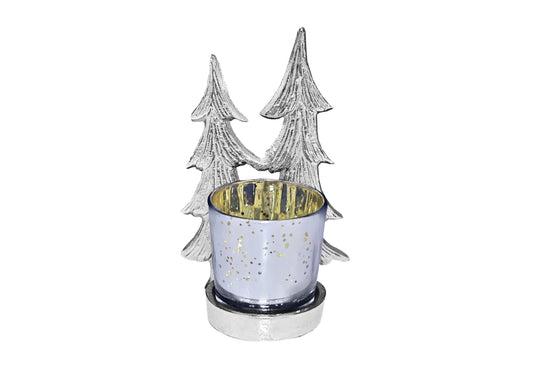POSH-DIKUR Twin Christmas Tree Tea Light Candle Stand with Glass Votive