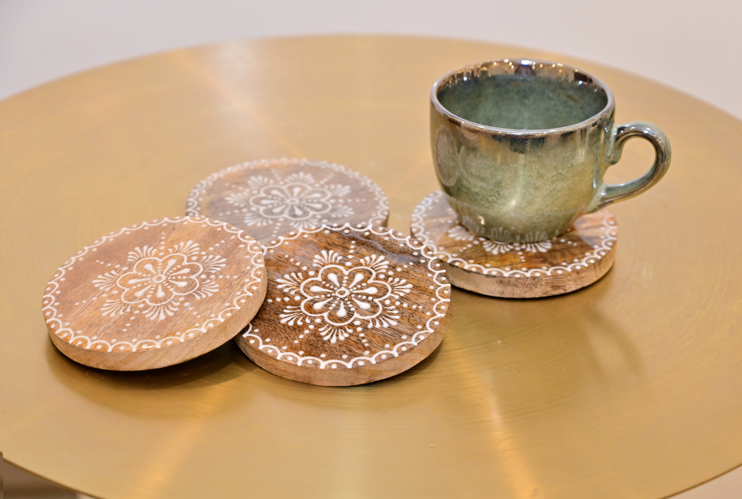 POSH-DIKUR Handmade Boho Wooden Coaster Set