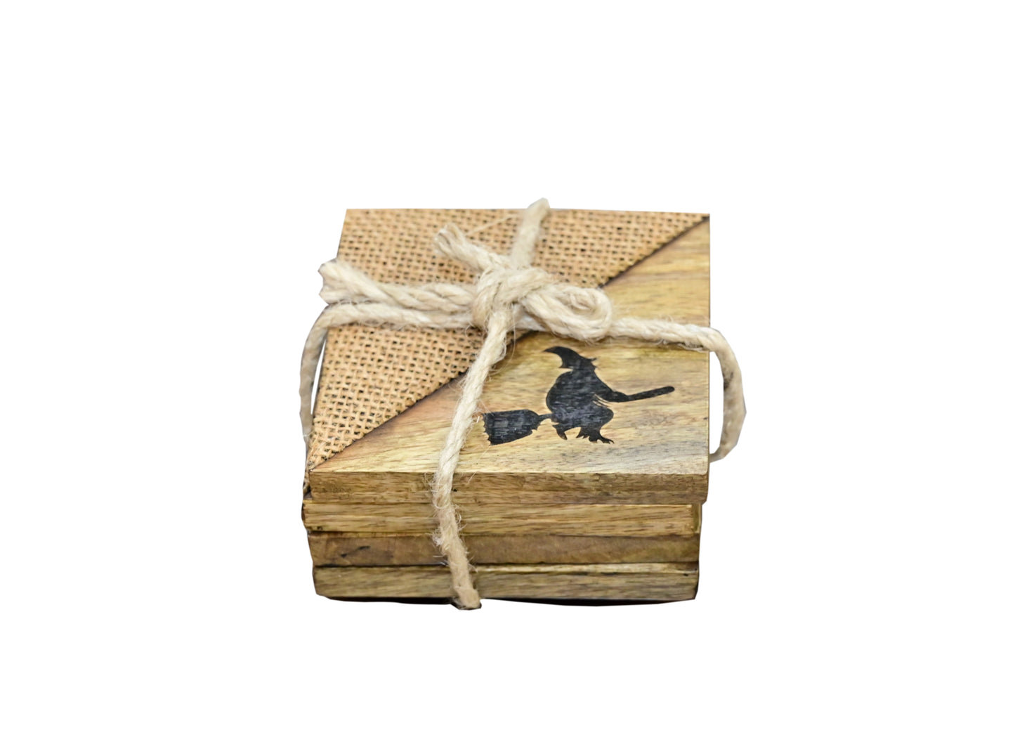 POSH-DIKUR Handmade Wood and Jute Coaster set for Halloween
