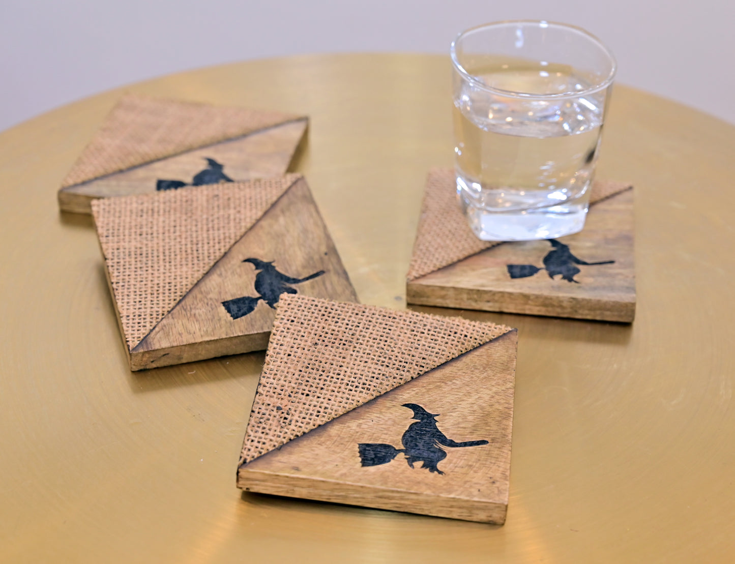 POSH-DIKUR Handmade Wood and Jute Coaster set for Halloween
