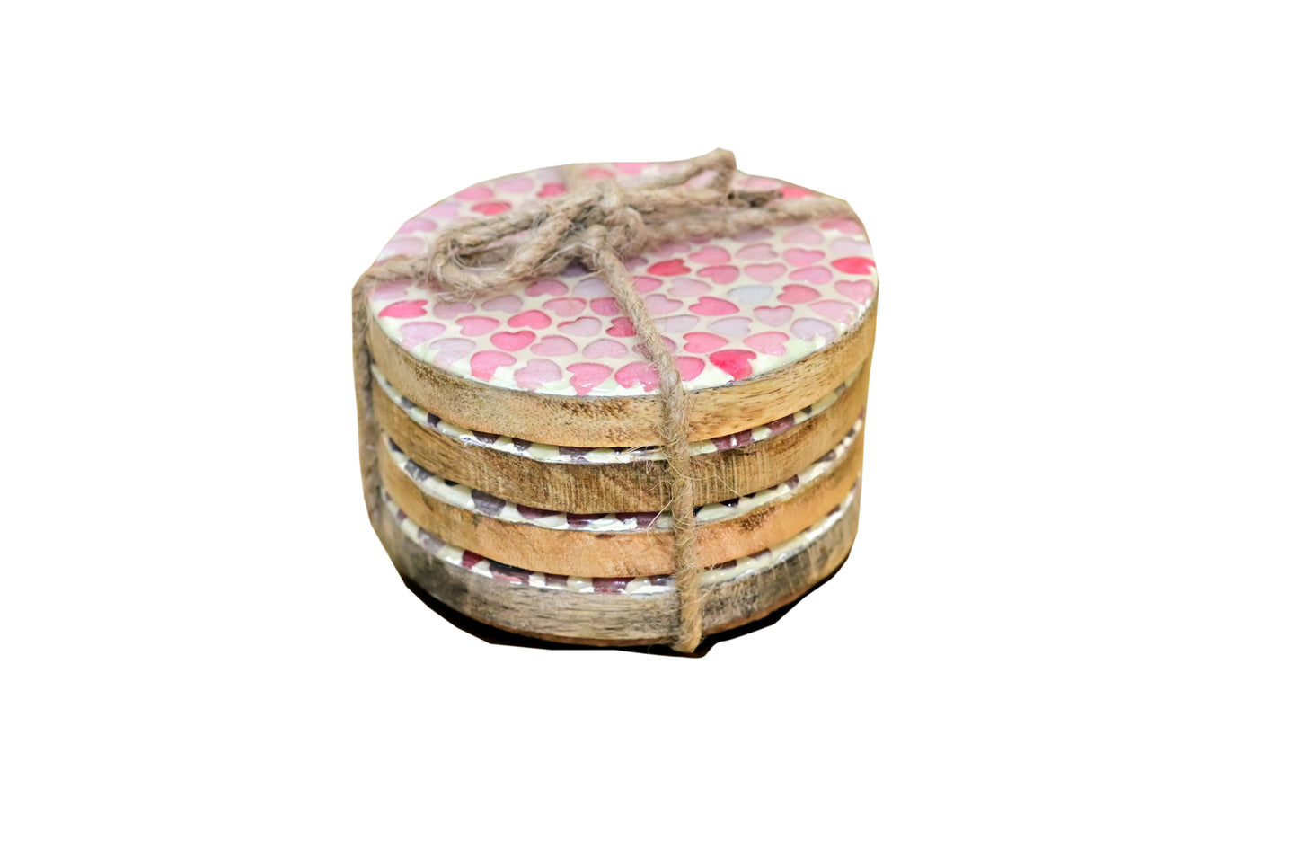 POSH-DIKUR Handmade Little Pink Hearts Wooden Coasters