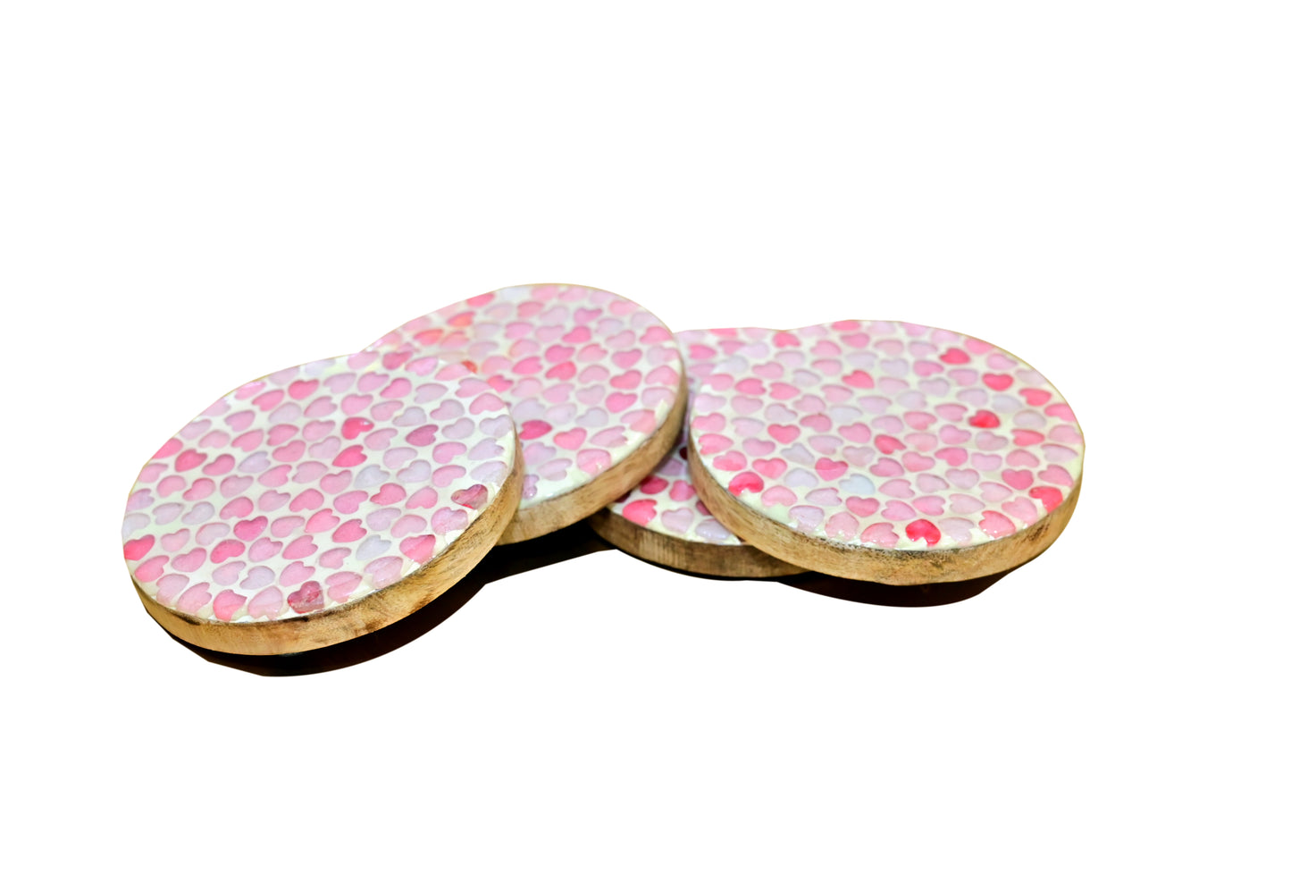 POSH-DIKUR Handmade Little Pink Hearts Wooden Coasters