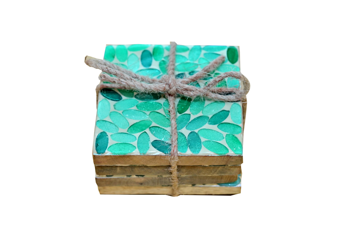 POSH-DIKUR Handmade Turquoise Coloured Leaves Wooden Coasters