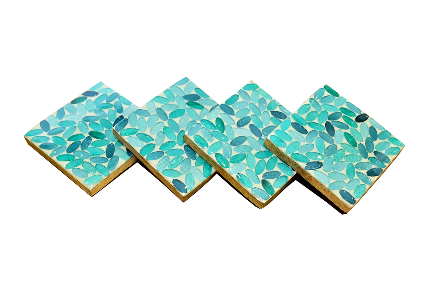 POSH-DIKUR Handmade Turquoise Coloured Leaves Wooden Coasters